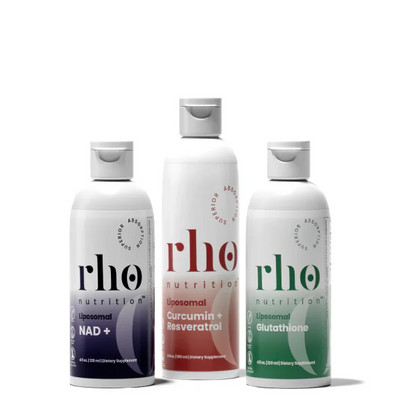 Rho Nutrition - Cellular Health Essentials Bundle – Liquid Liposomal Supplements for Healthy Aging & Cellular Support - NAD+, Curcumin + Resveratrol, & Glutathione (3 Pack)
