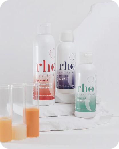 Rho Nutrition - Cellular Health Essentials Bundle – Liquid Liposomal Supplements for Healthy Aging & Cellular Support - NAD+, Curcumin + Resveratrol, & Glutathione (3 Pack)